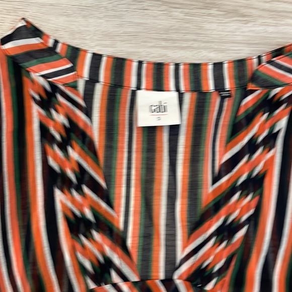 Cabi Orange, Blue, Green & White Striped Sheer V-Neck Blouse Small - Picture 8 of 13